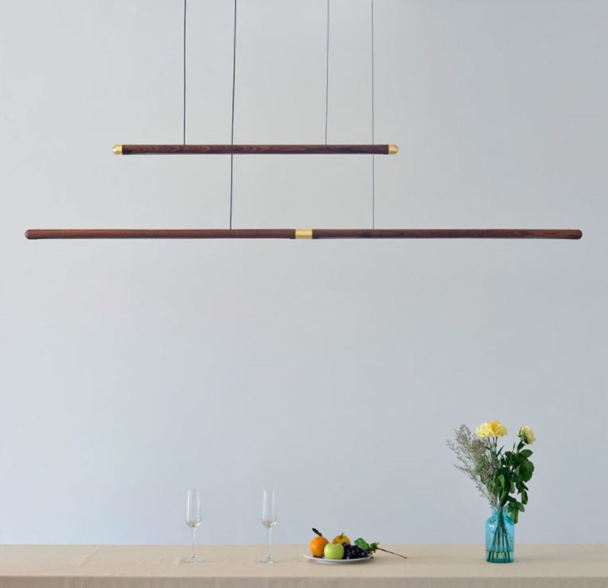 Extra Long Round Linear Pendant Suspension Chandelier Lamp Light Minimalist Black Walnut Brass