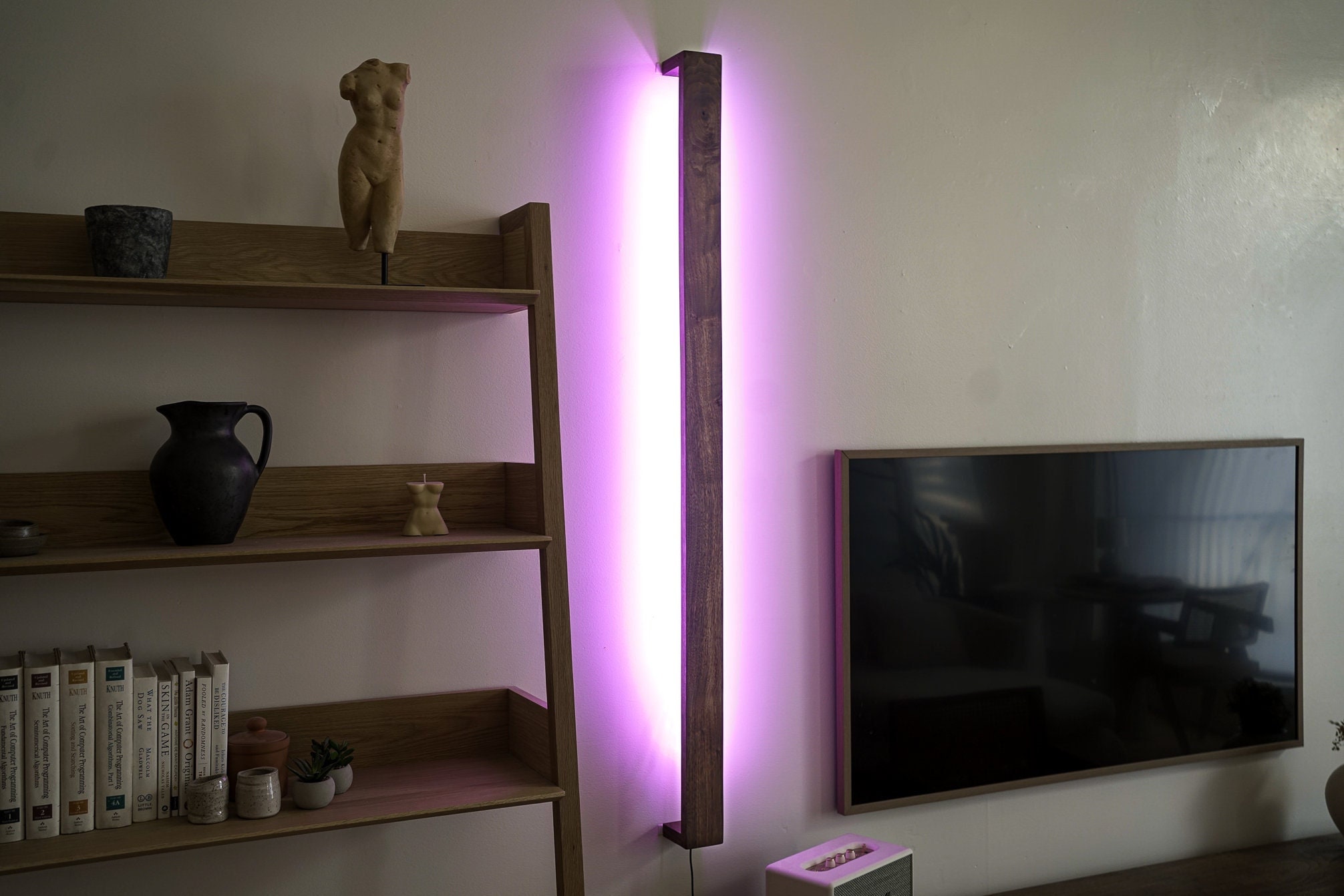 Wooden LED Color Wall Light Sconce Dimmable Floating Hardwood RBG Floor Atmosphere Corner Lamp with Remote Modern Minimalist