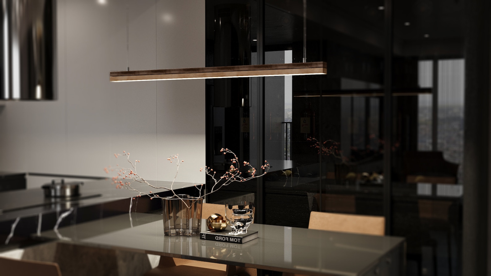 Wood Pendant Light Hanging Light Rustic Wood Light Modern Linear Wood Hanging Lighting Wood Ceiling Lamp for Kitchen-Living Room