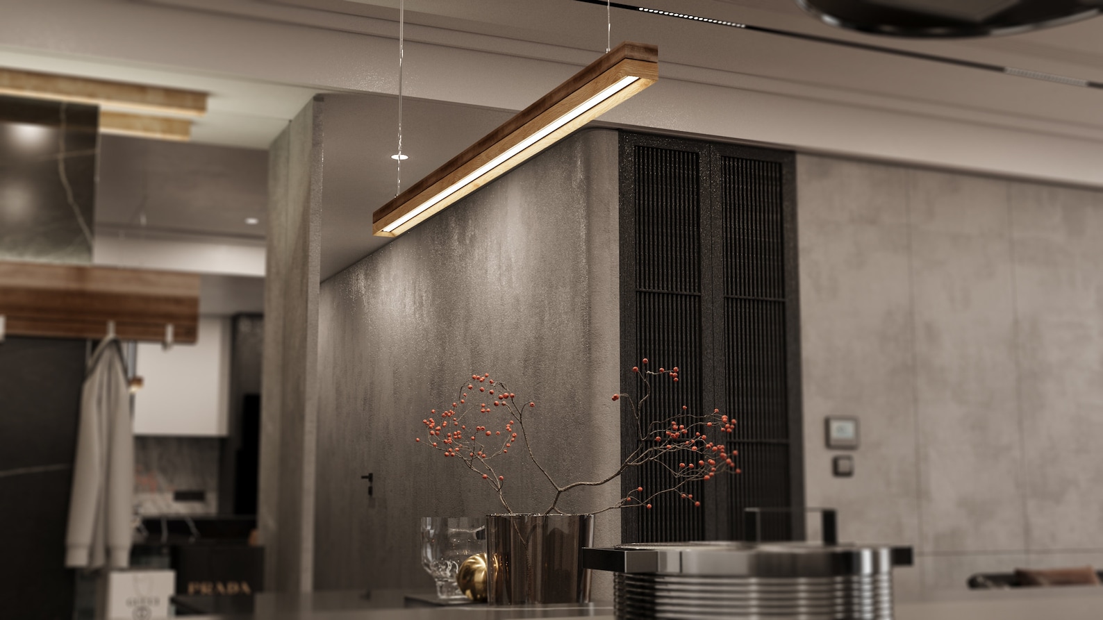 Wood Pendant Light Hanging Light Rustic Wood Light Modern Linear Wood Hanging Lighting Wood Ceiling Lamp for Kitchen-Living Room