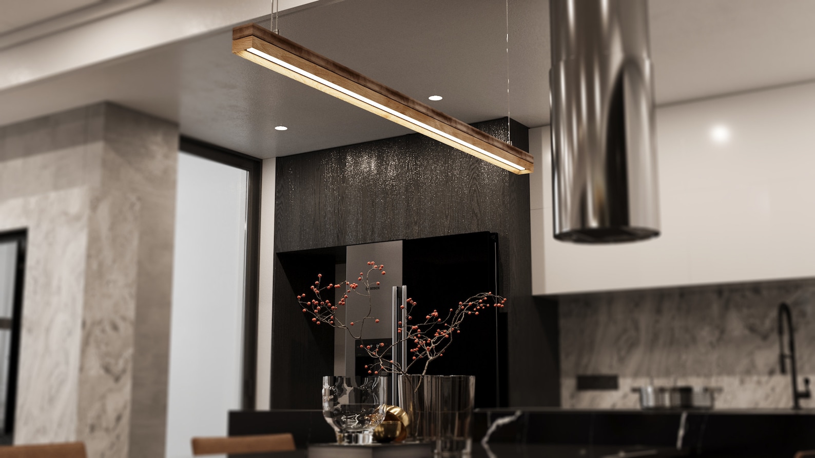 Wood Pendant Light Hanging Light Rustic Wood Light Modern Linear Wood Hanging Lighting Wood Ceiling Lamp for Kitchen-Living Room