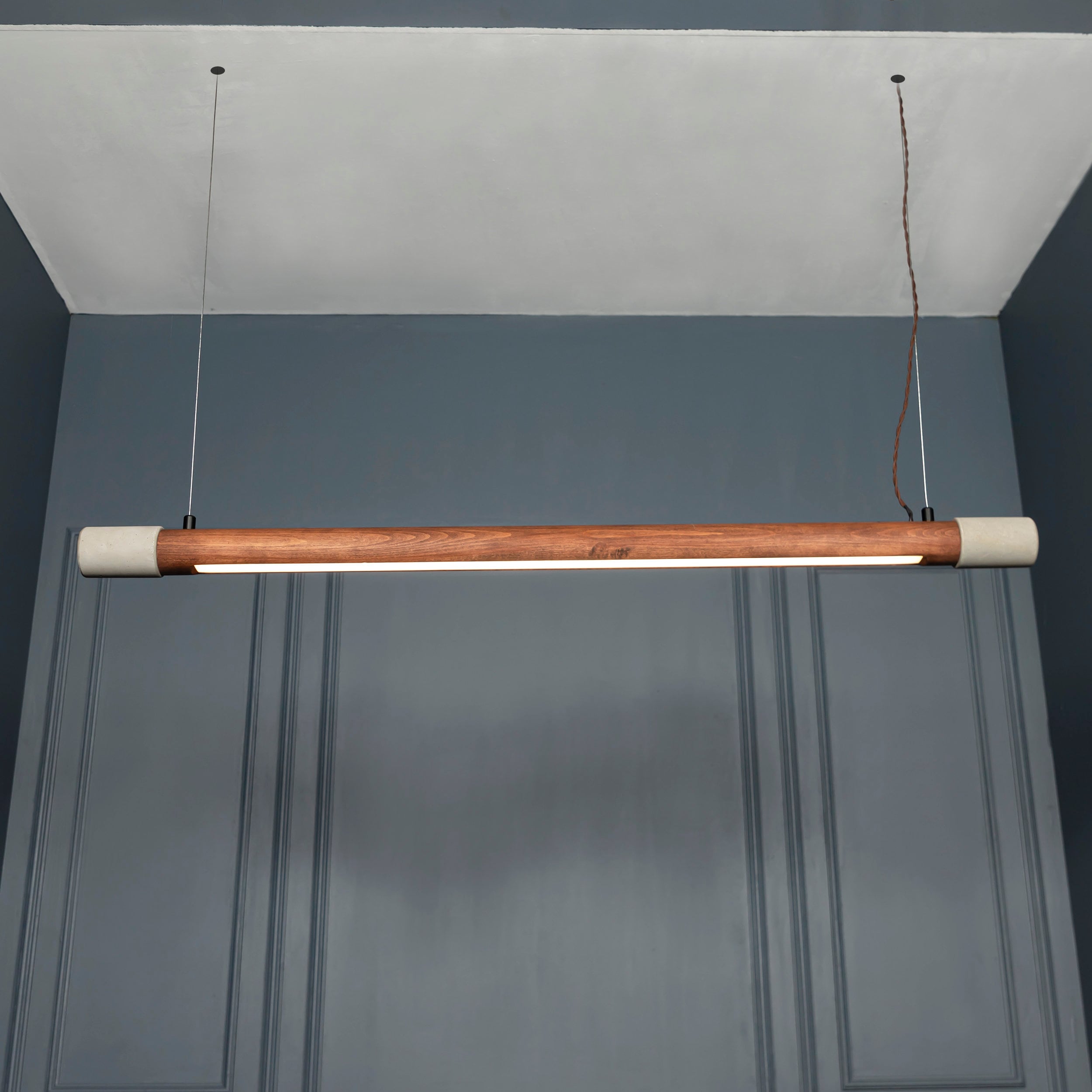 Linear Wood and Concrete Pendant LightingKitchen Island Ceiling LED Lamp Dining Room Chandelier