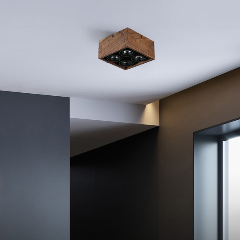 Solid wood exposed spotlight, downlight, ceiling light, home luxury walnut wood square grille lamp