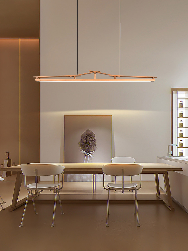 Nordic log style pendant lamp for restaurant, luxurious modern minimalist dining room bar wooden art one-line long strip light fixture, minimalist