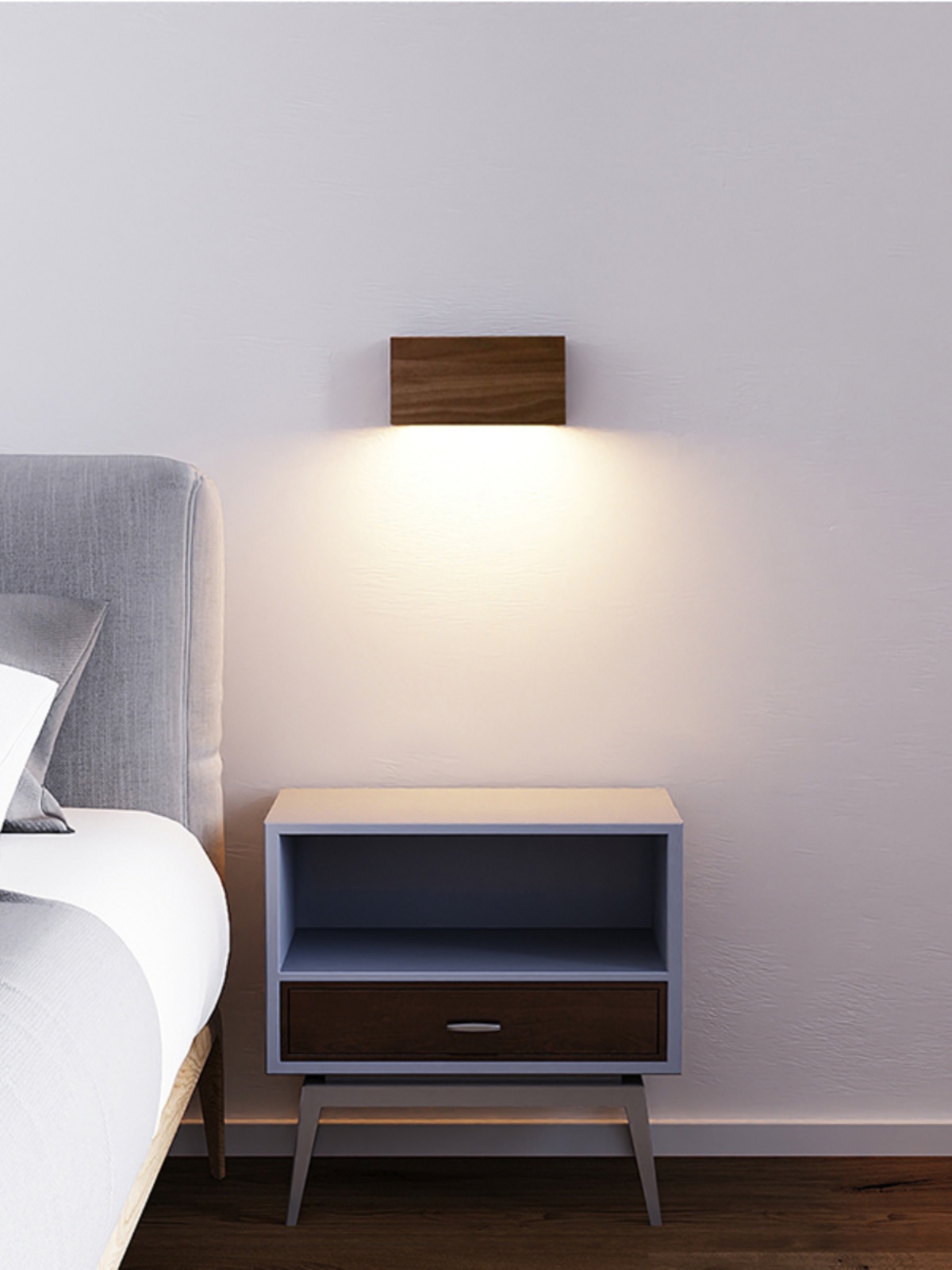 Solid wood wall lamp, walnut minimalist design for bedroom, headboard, living room, entrance hall, and corridor by the designer