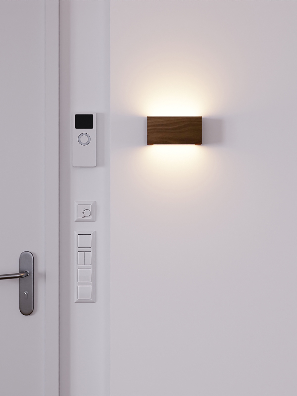 Solid wood wall lamp, walnut minimalist design for bedroom, headboard, living room, entrance hall, and corridor by the designer