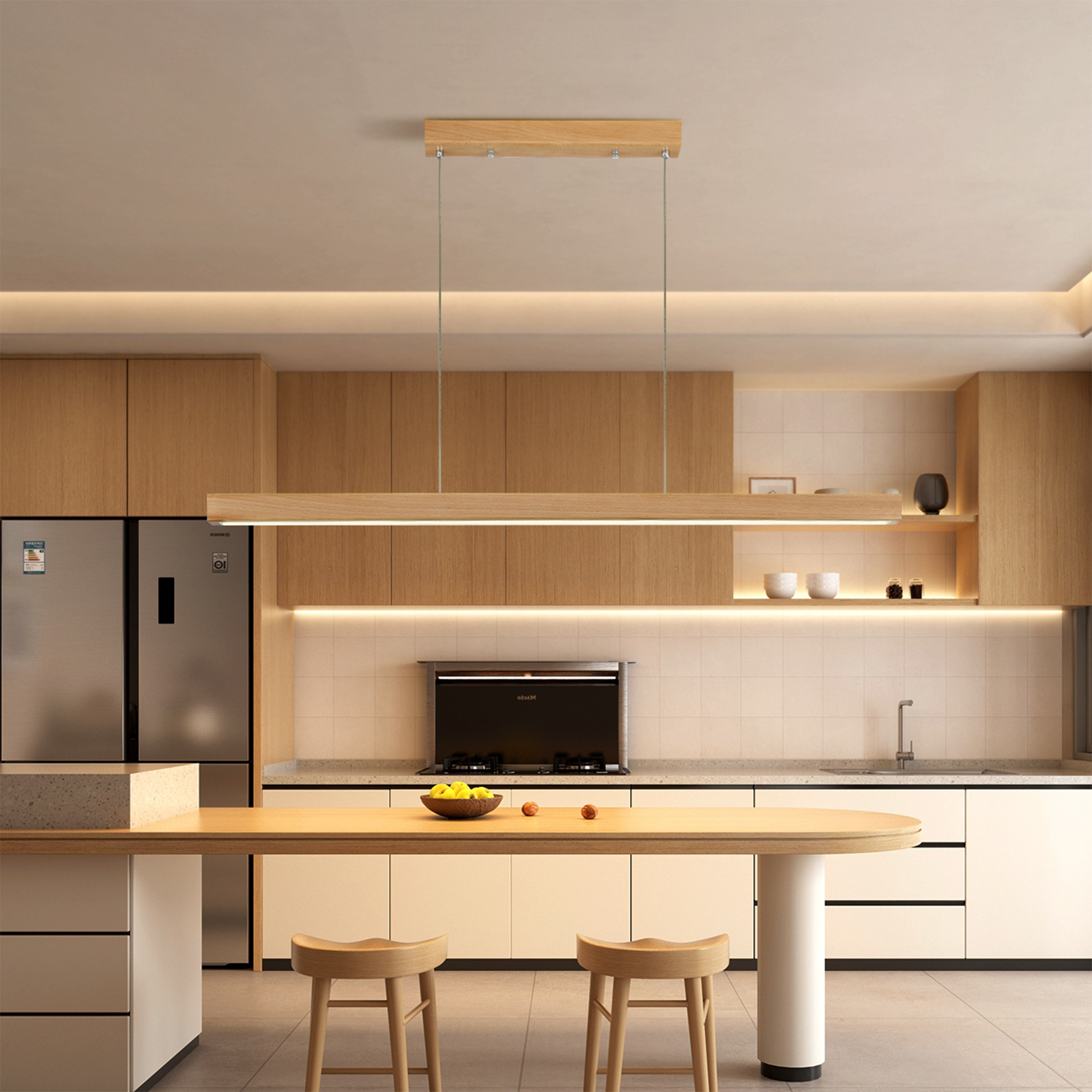 Real Wood Hanging Lamp with Adjustable Color Temperature for Coffee Bar