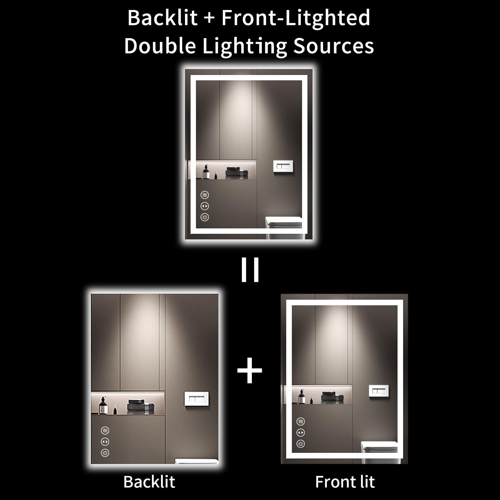  Rectangle Wall-Mounted Vanity Mirrors Backlit and Front Lit