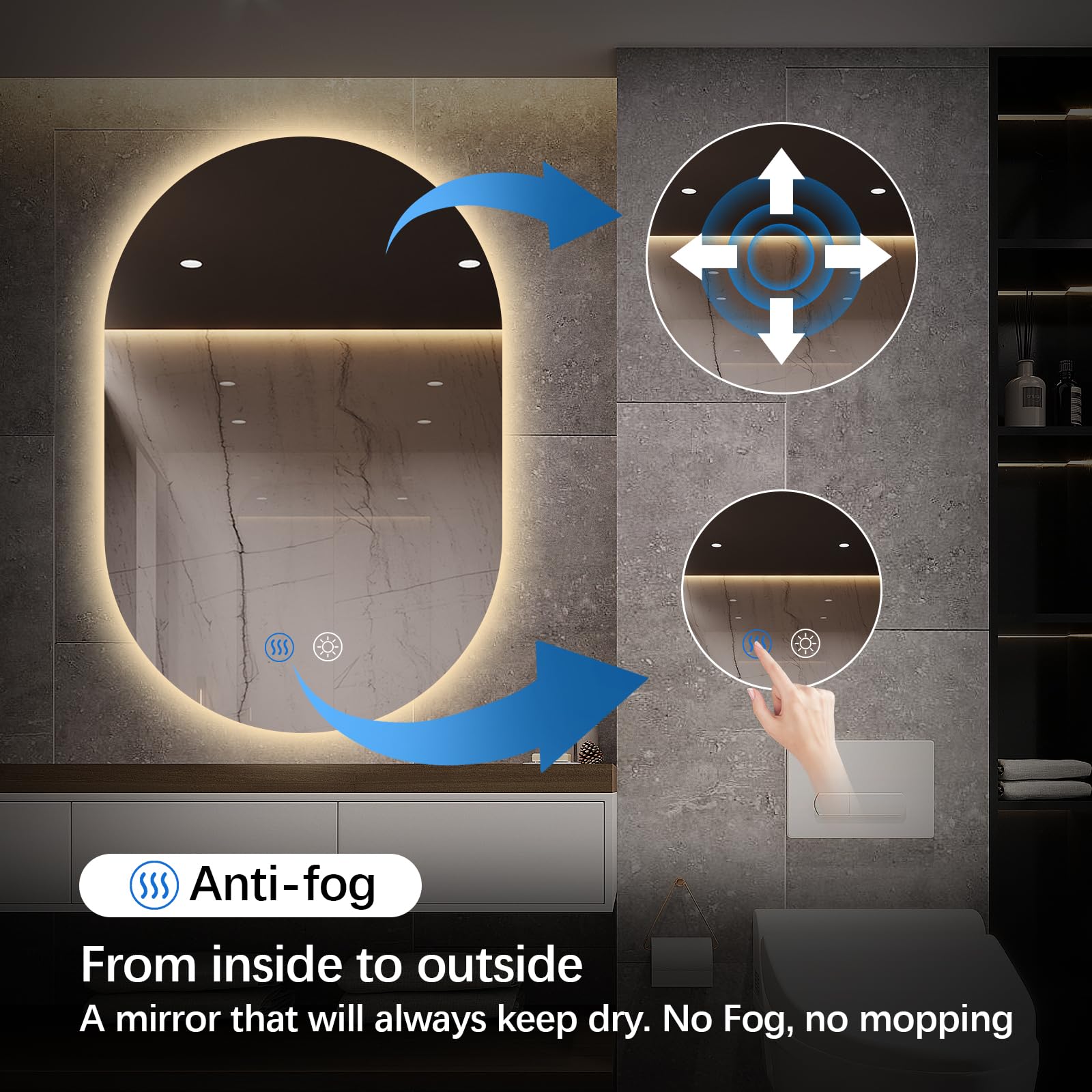 Wholesale Oval Bathroom Vanity Mirror with Memory Function for Villa Hotel 