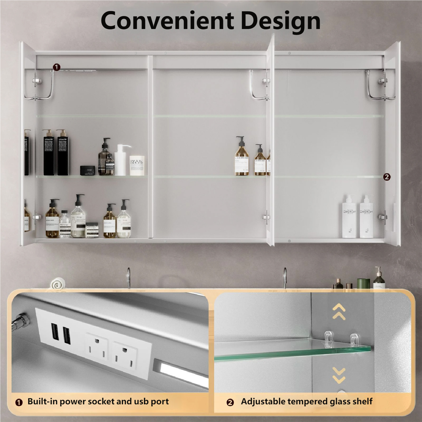 Smart Bathroom Vanity Mirror Cabinet with Storage Rack