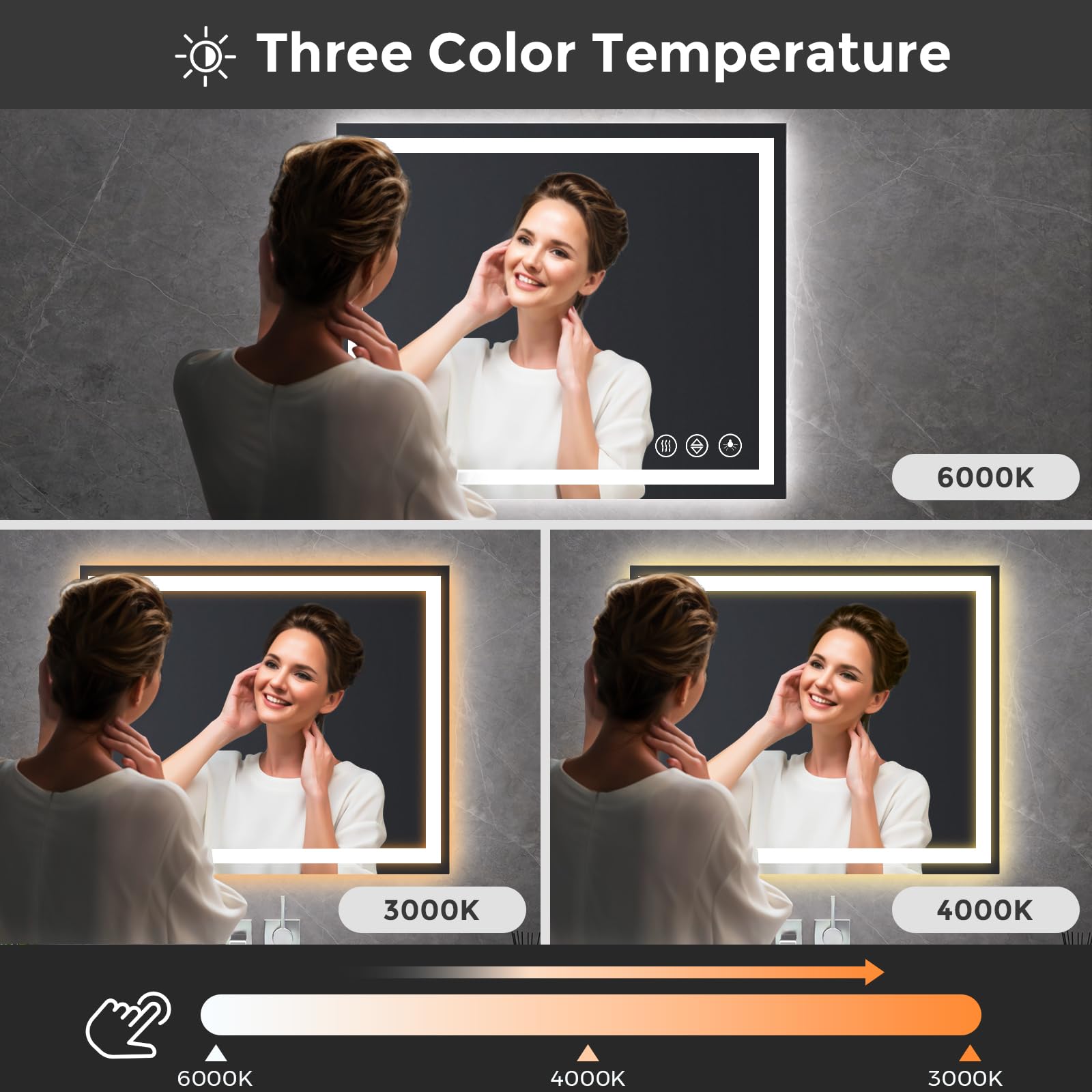 Customized Rectangle Bathroom Mirror with Touch Screen for Hotels