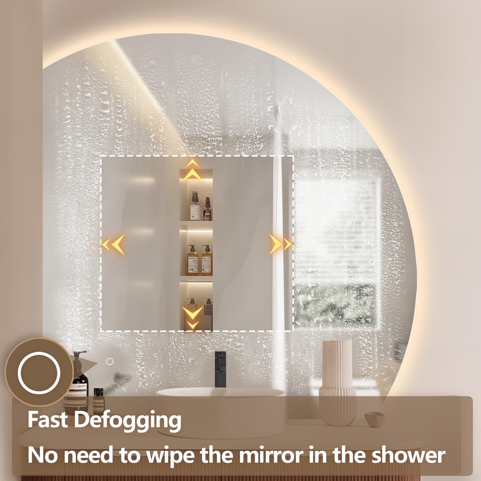 Half Circle Wall Mounted Restaurant Bathroom Mirror for Home Decoration