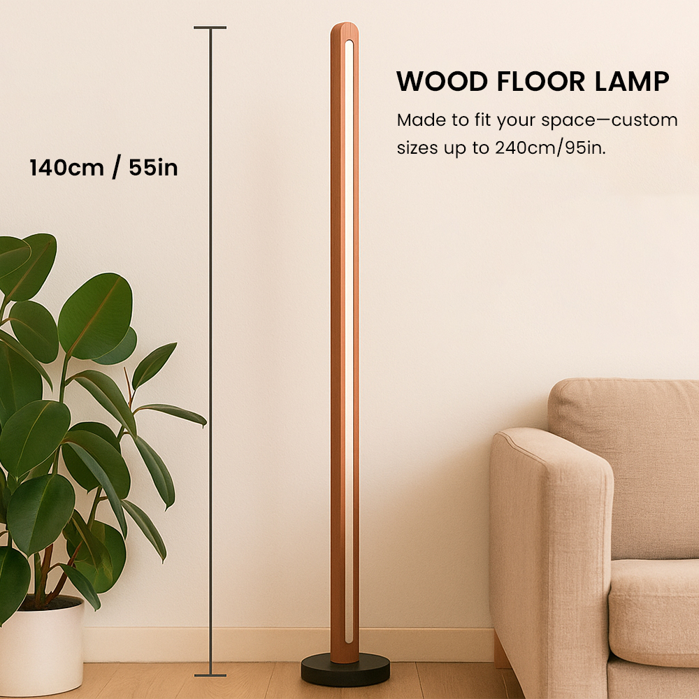 Minimalist Natural Wood Corner LED Floor Lamp with Remote