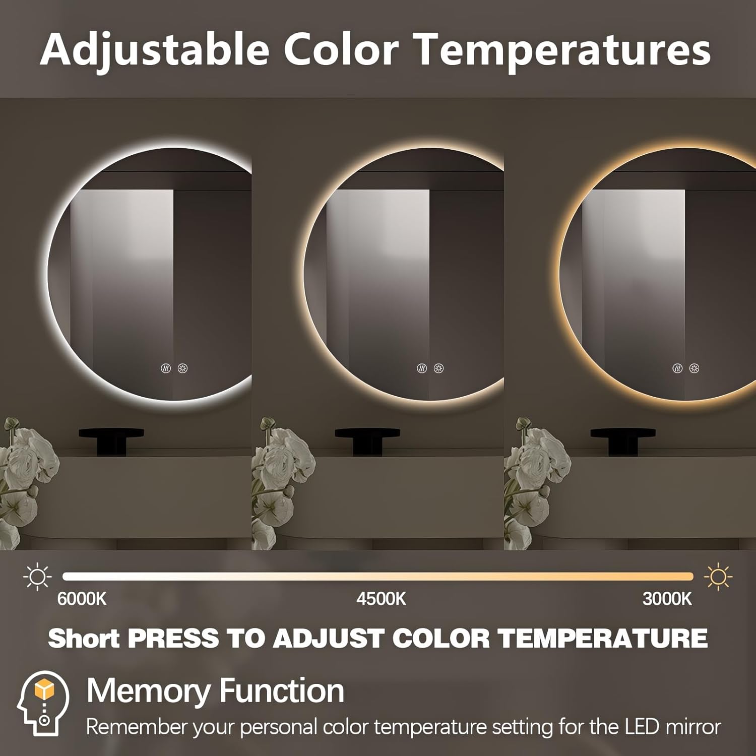 Wholesale Round LED Bathroom Vanity Mirror for Villa Hotel 