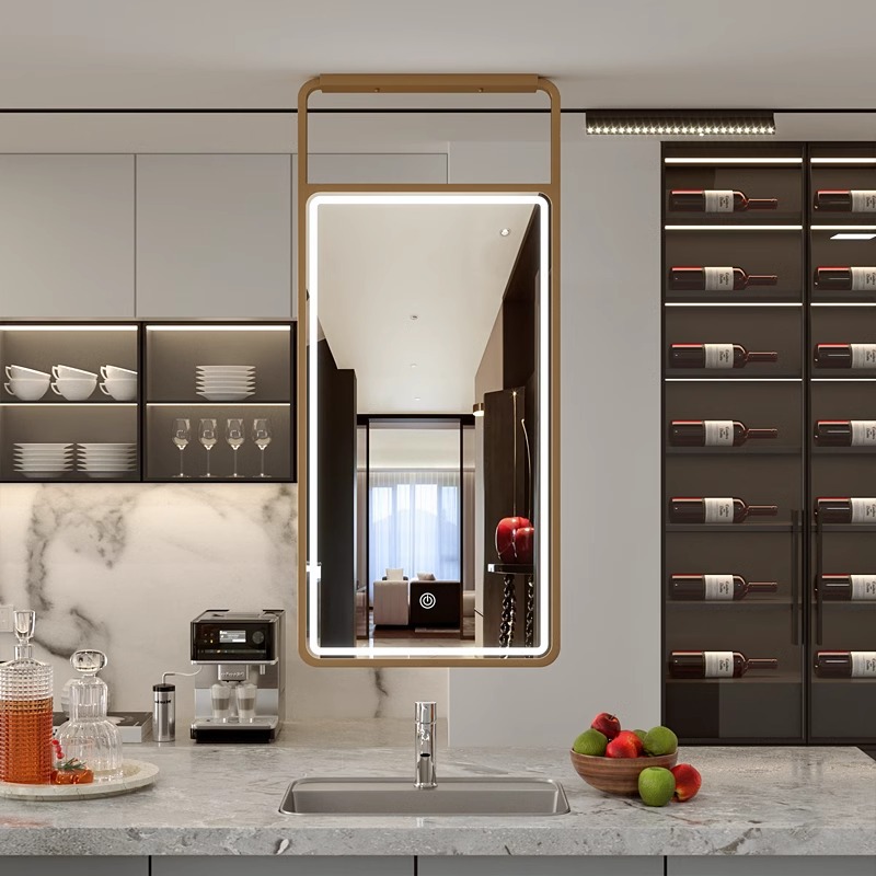 Custom Ceiling-Mounted Square LED Bathroom Mirror for Hotel Projects