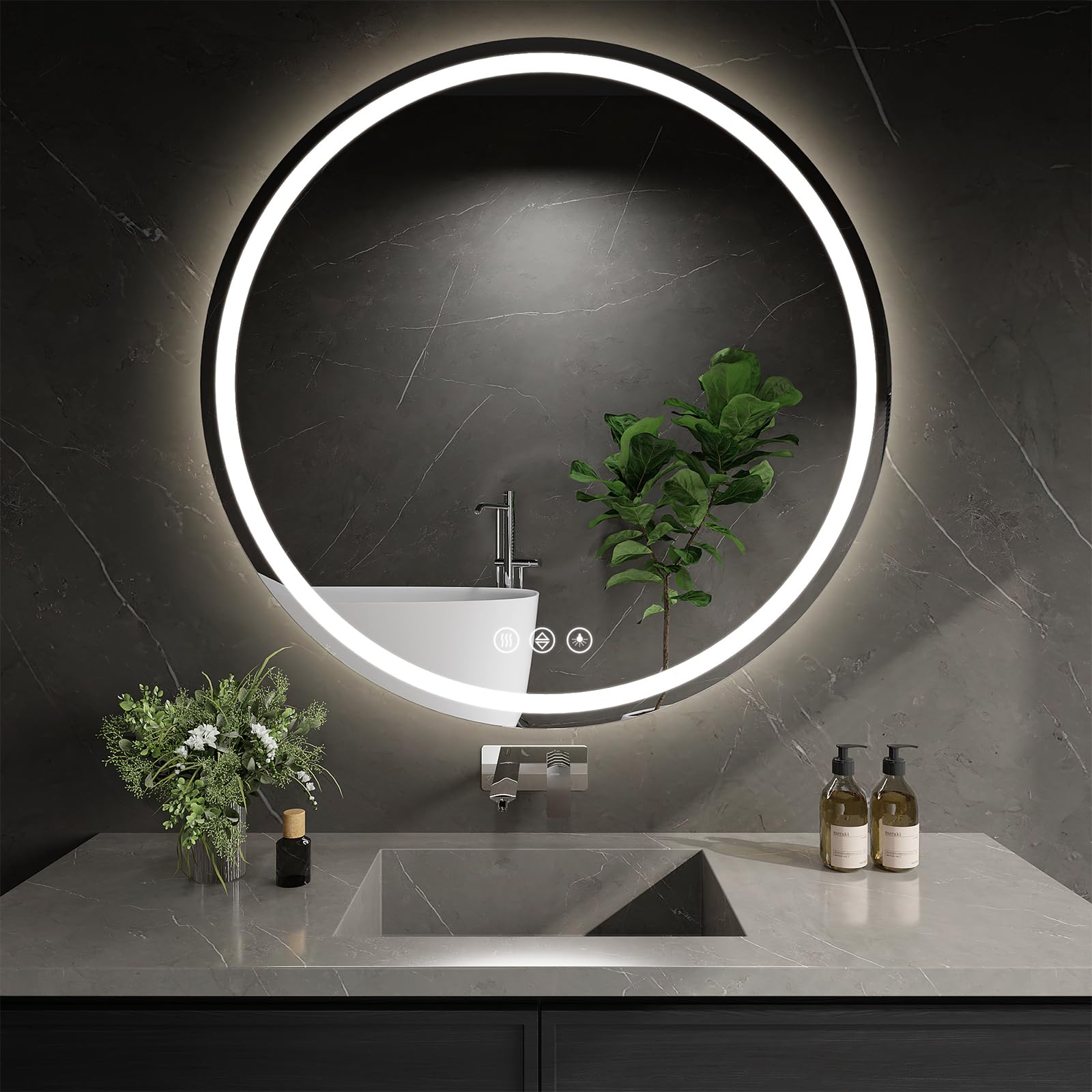 Wall Mounted Circle Bathroom Mirror with LED Lights for Makeup Solan