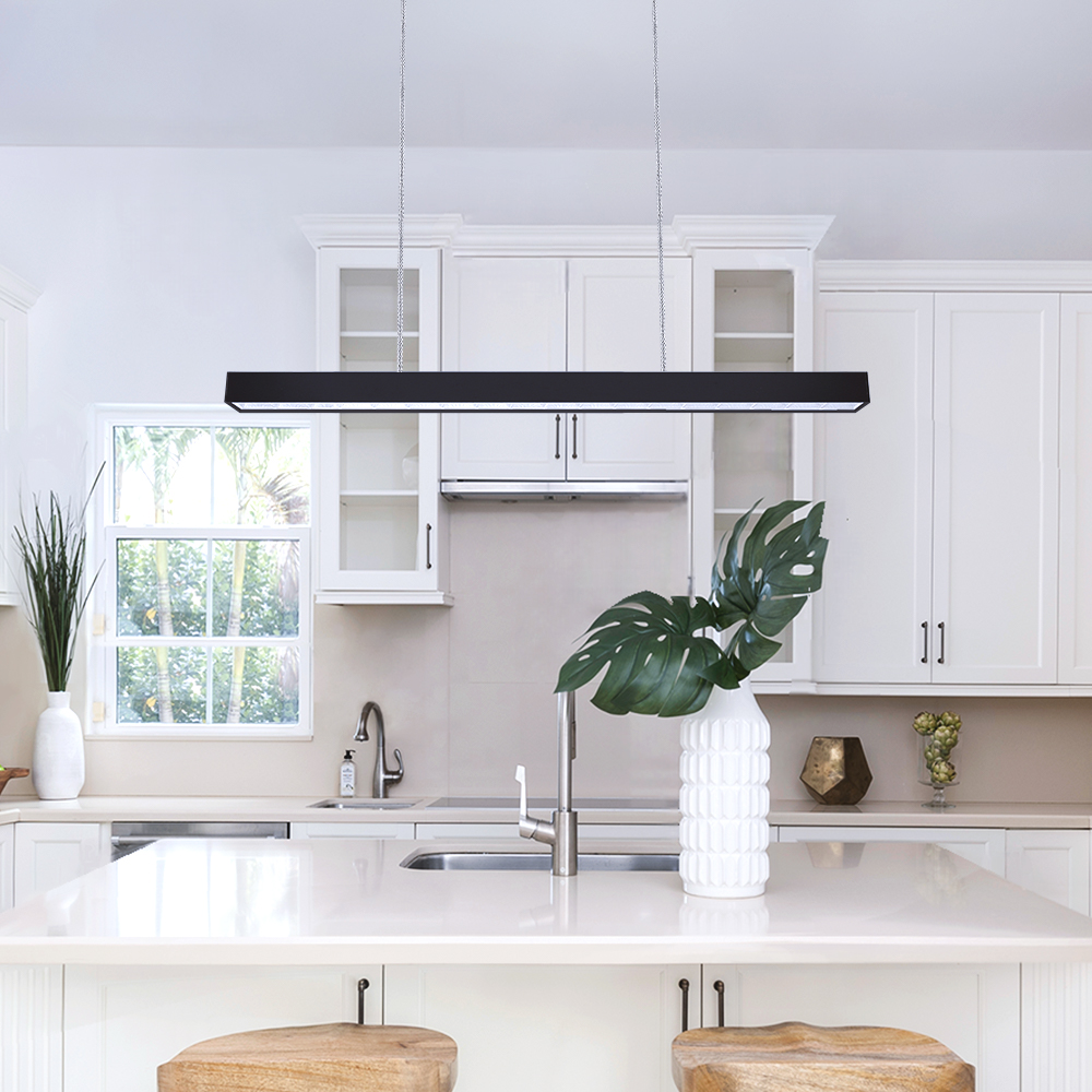 Aluminium Suspended LED Linear Pendant Light with Lens Design for Café Restaurant