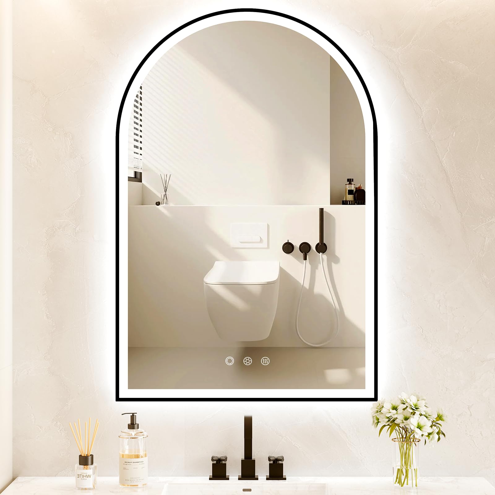 Arch Glass Bathroom Mirror with LED Light 3 Colors