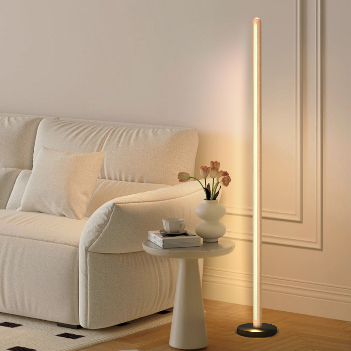 Solid Wooden LED Floor Reading Lamp Color Temperature Changing