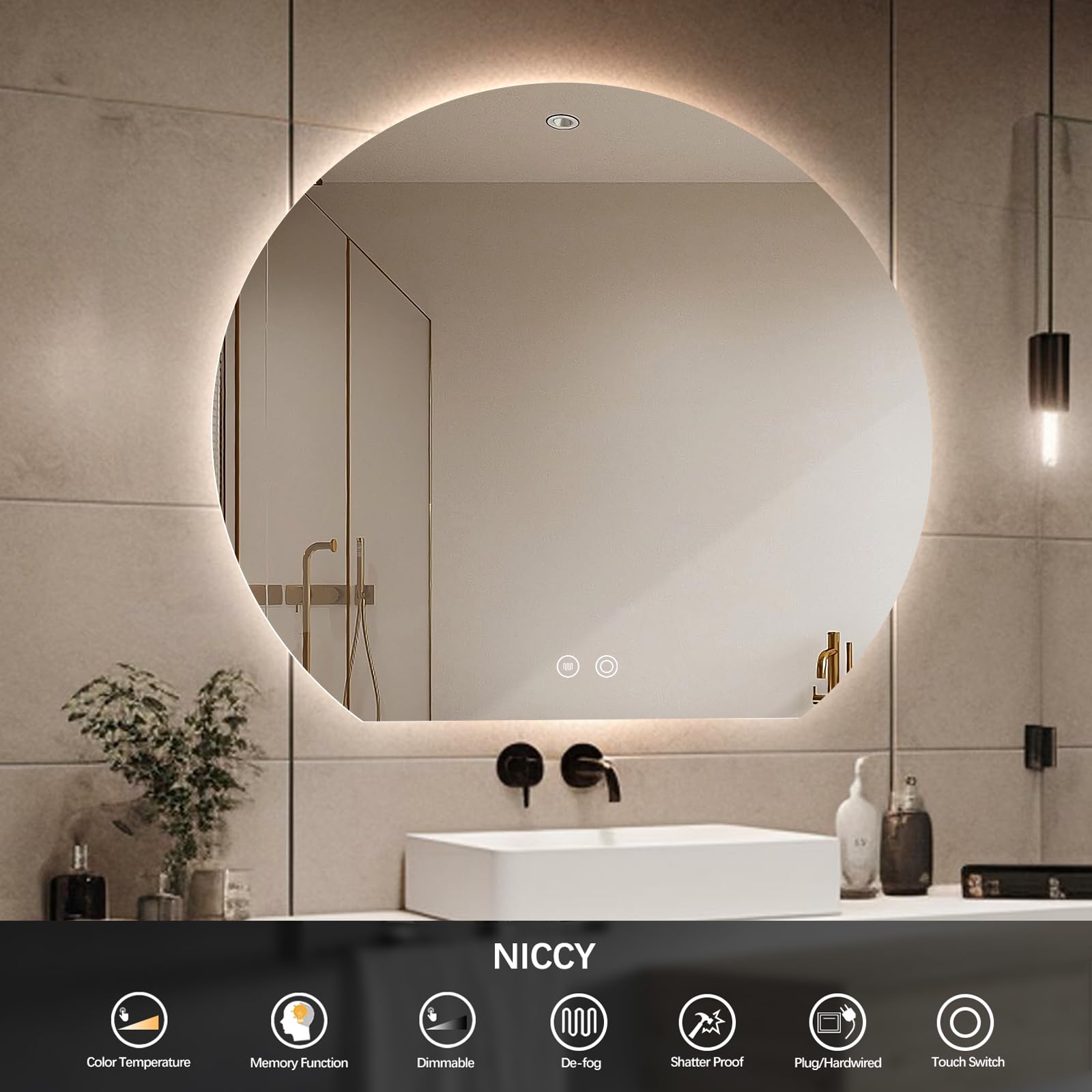 Half Moon Smart Makeup Mirror for Bathroom