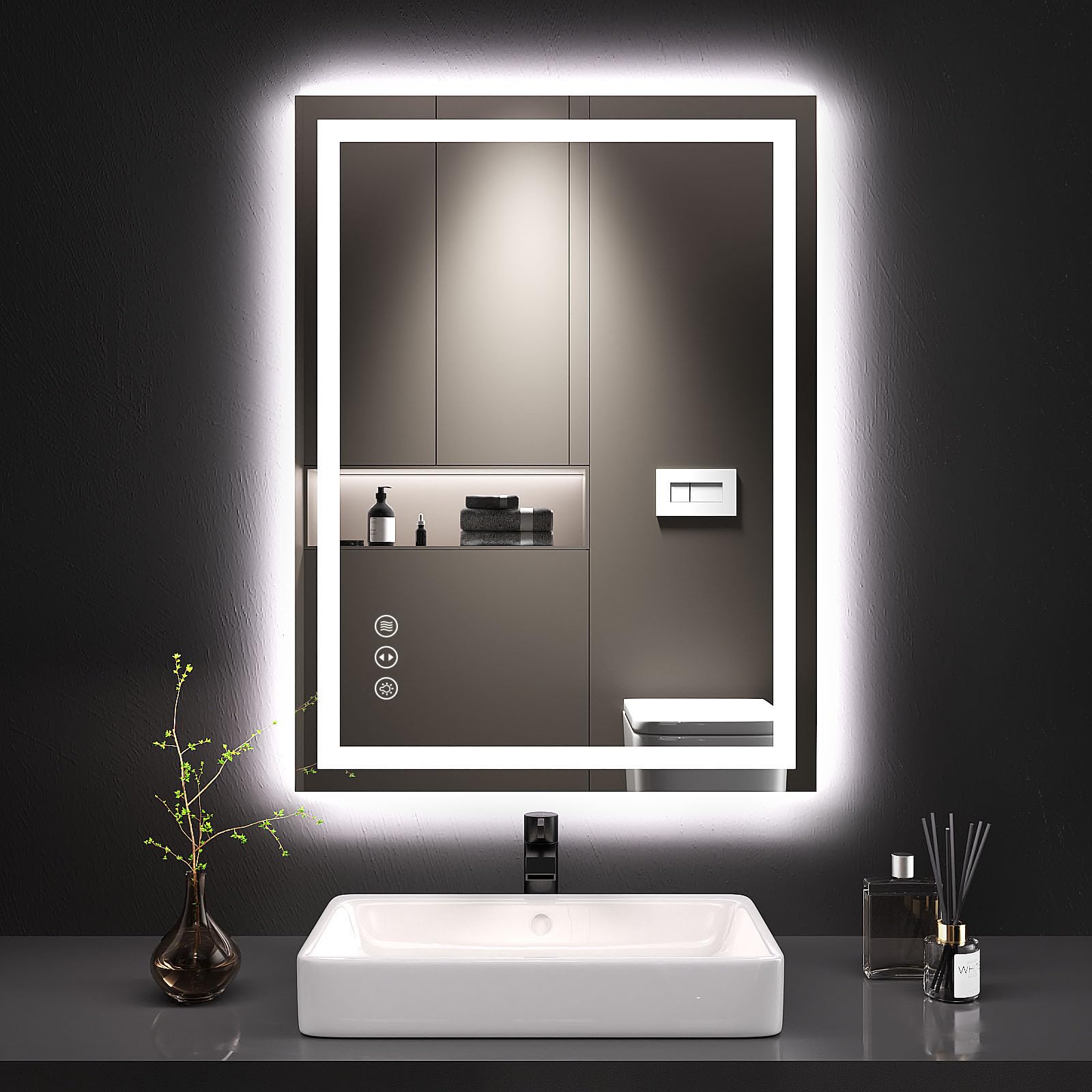 Rectangle Wall-Mounted Vanity Mirrors Backlit and Front Lit