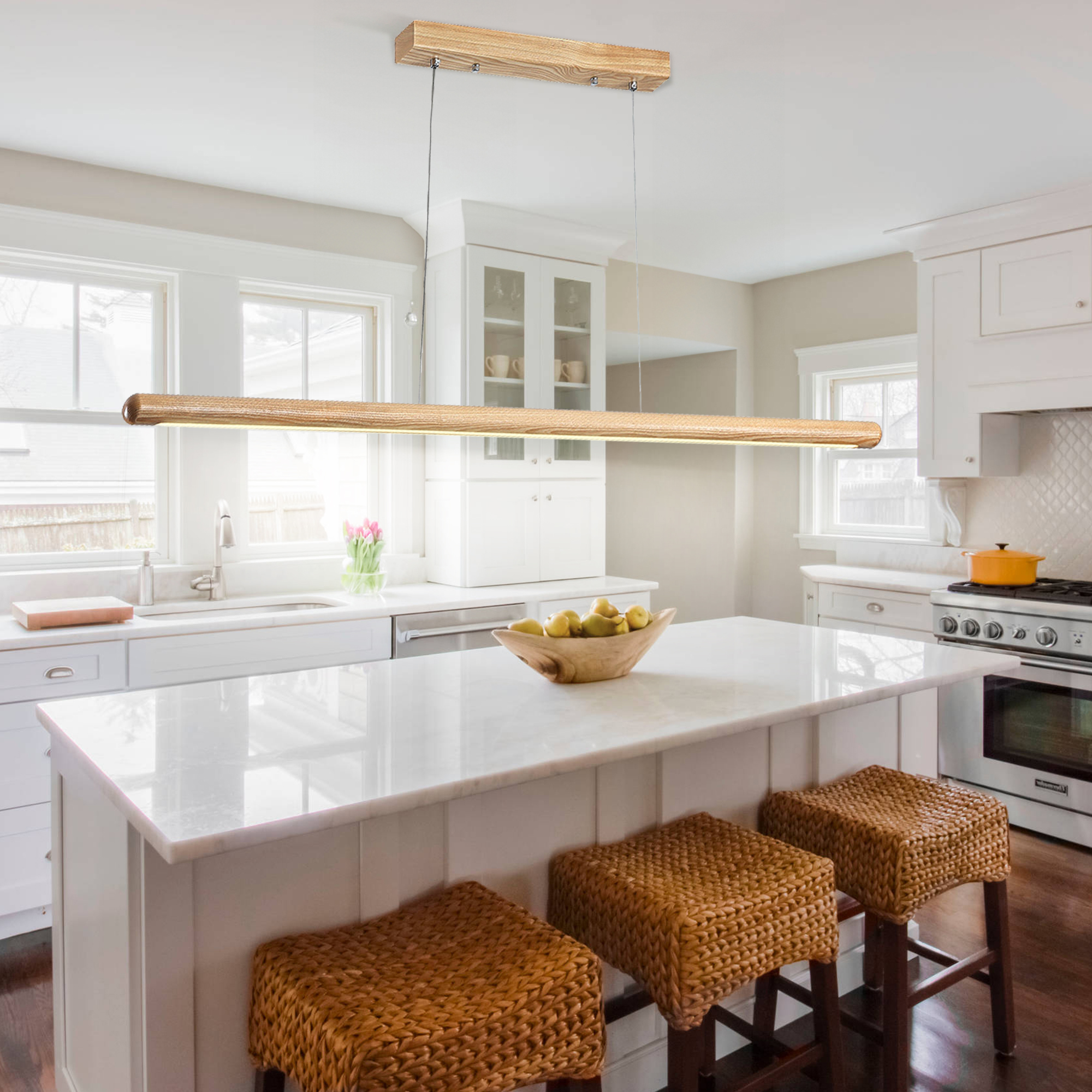 Minimalist Wooden Pendant Lamp with Remote Control for Living Room 