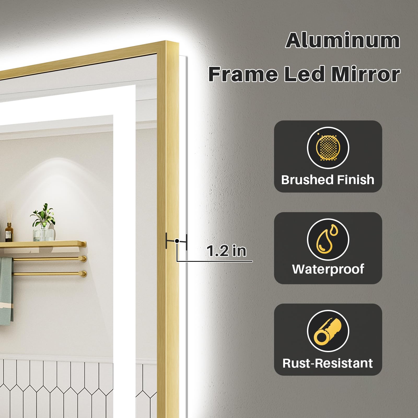 Large Gold Rectangle LED Vanity Mirror for Salon