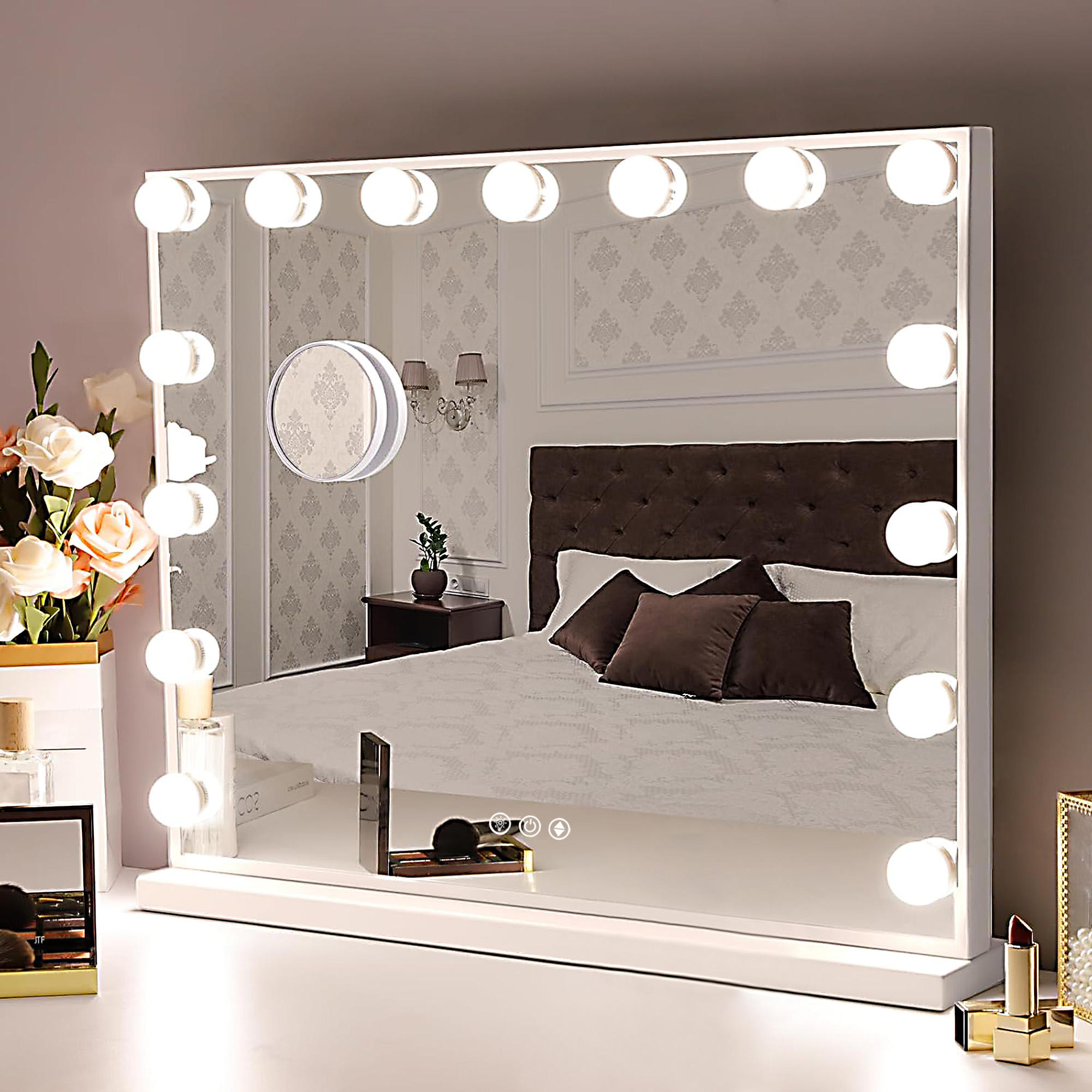LED Lighted Makeup Mirror with 10X Magnifying for Bedroom