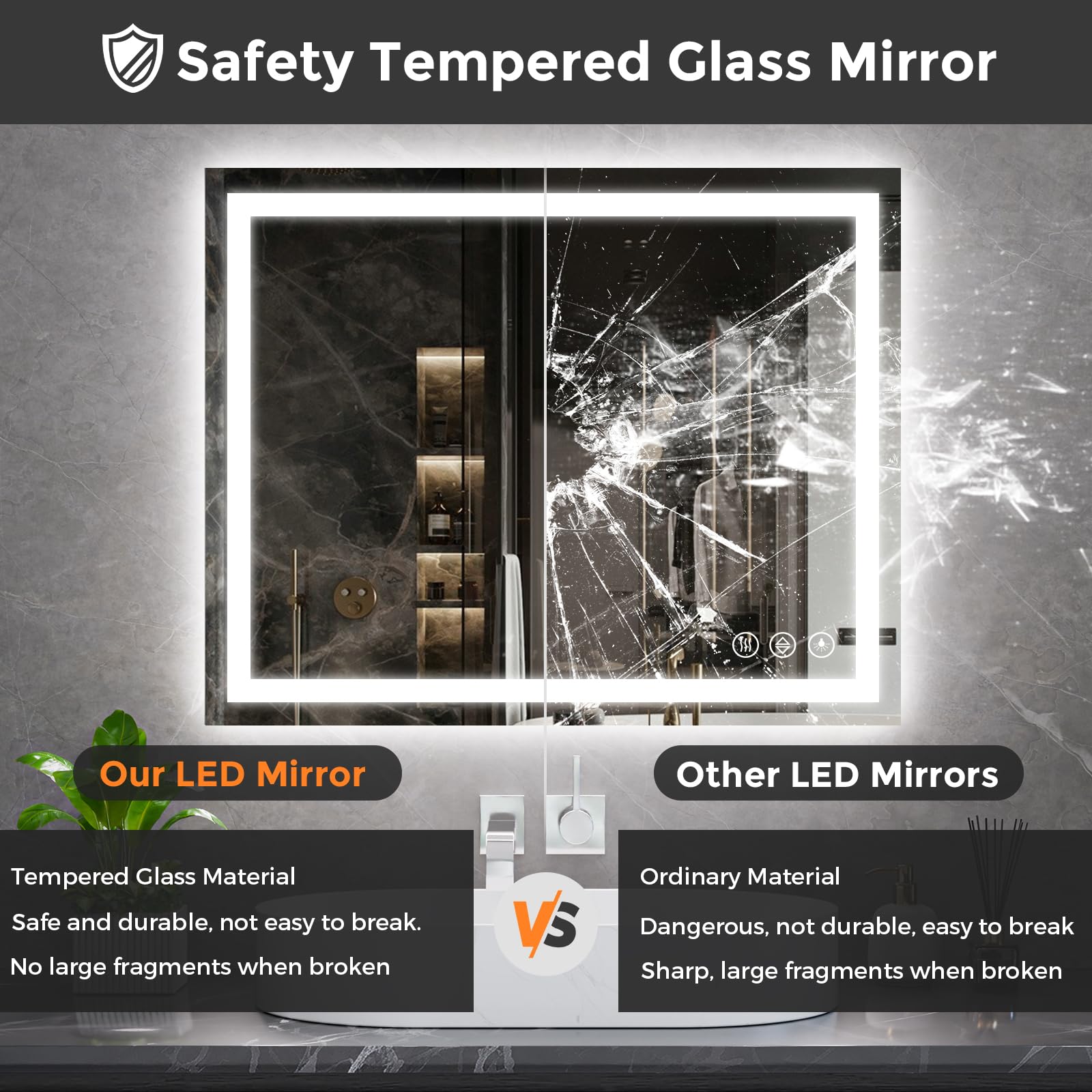 Customized Rectangle Bathroom Mirror with Touch Screen for Hotels