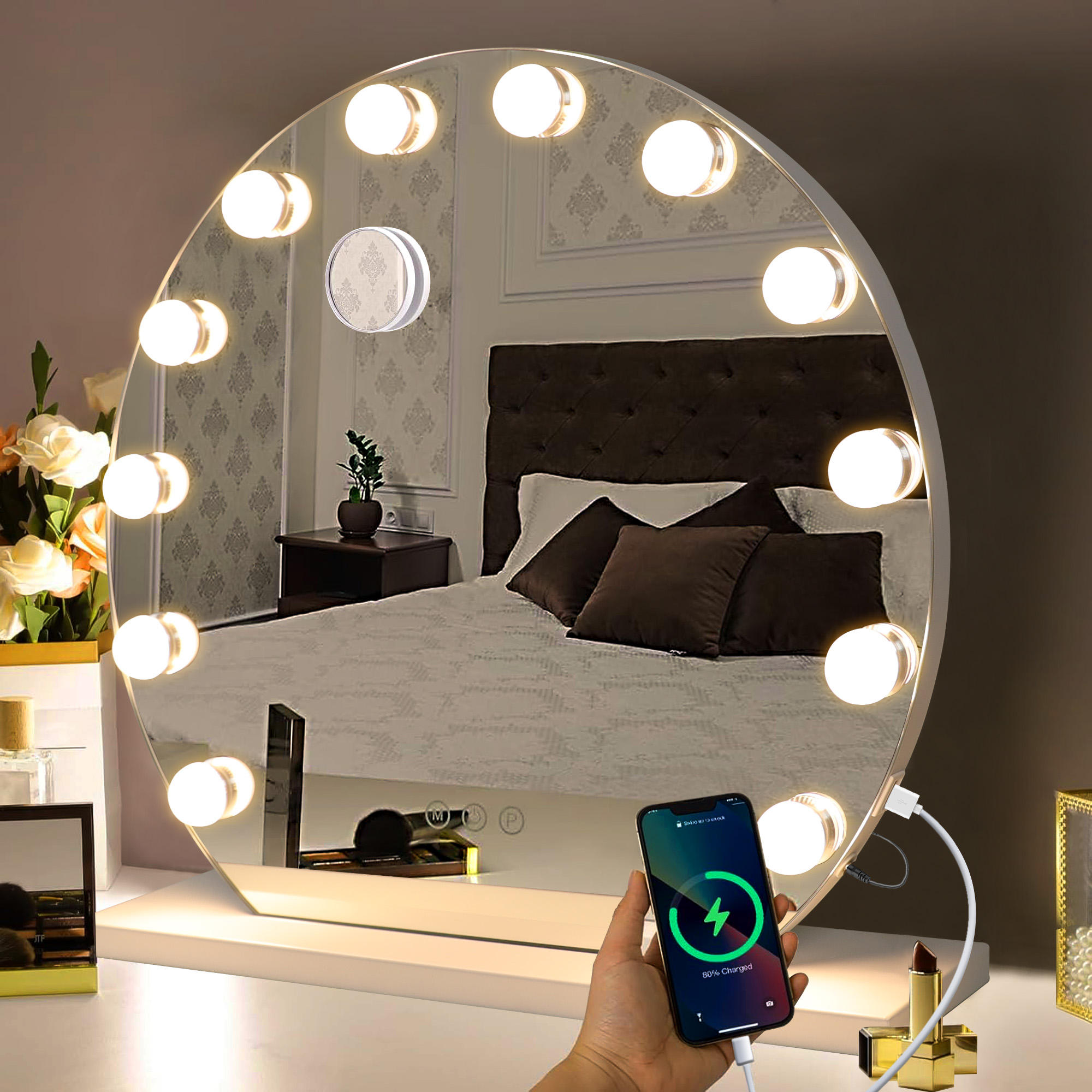 Makeup Mirror Personal LED Vanity Mirror with Light 3 Colors Modes