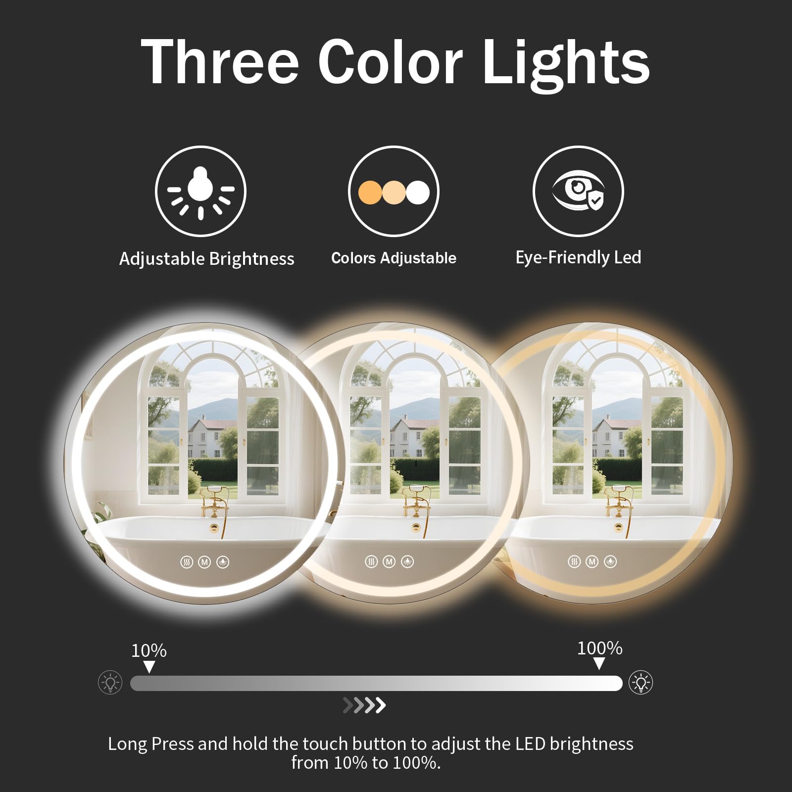 Wall Mounted Circle Bathroom Mirror with LED Lights for Makeup Solan