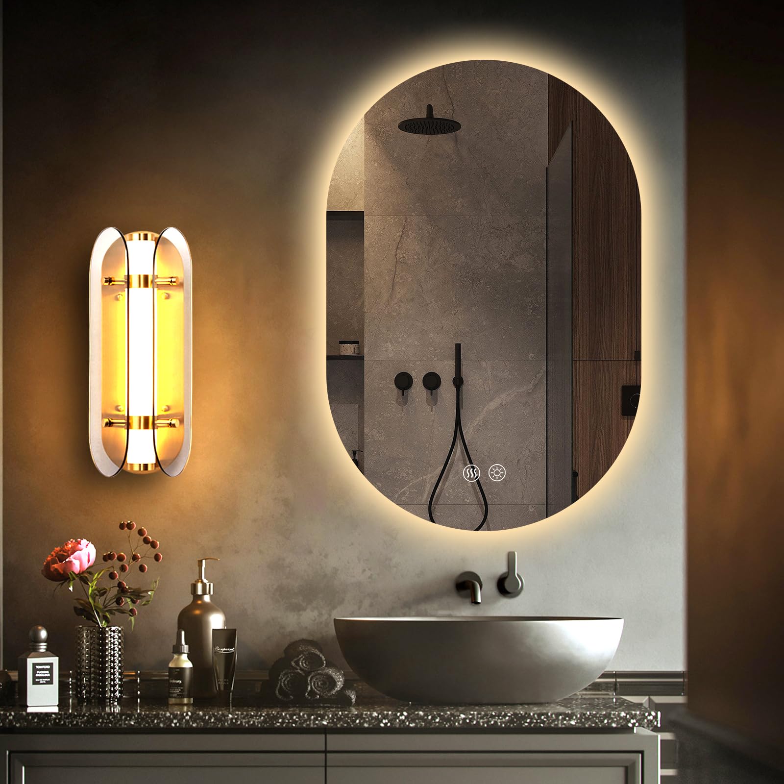 Wholesale Oval Bathroom Vanity Mirror with Memory Function for Villa Hotel