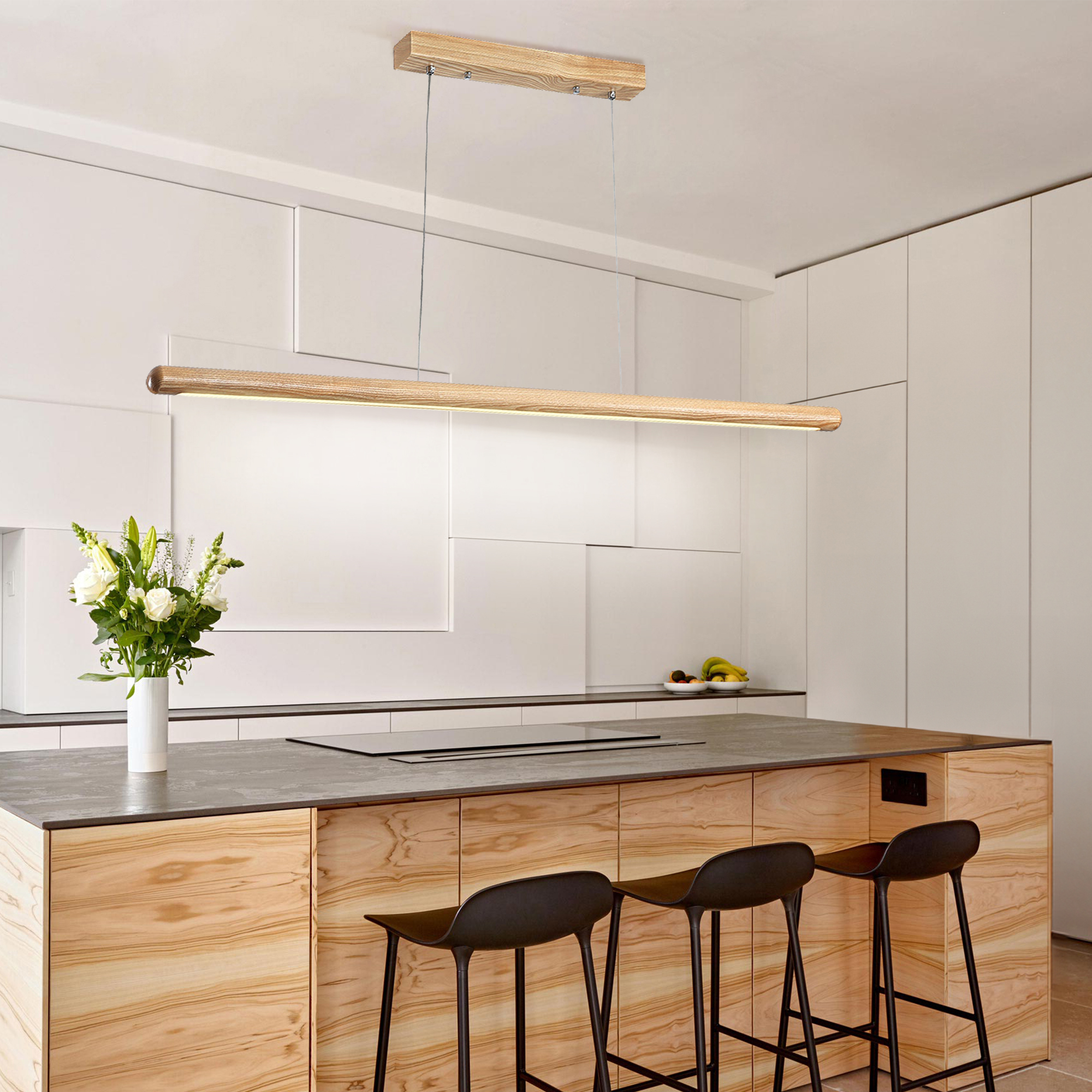 Minimalist Wooden Pendant Lamp with Remote Control for Living Room 