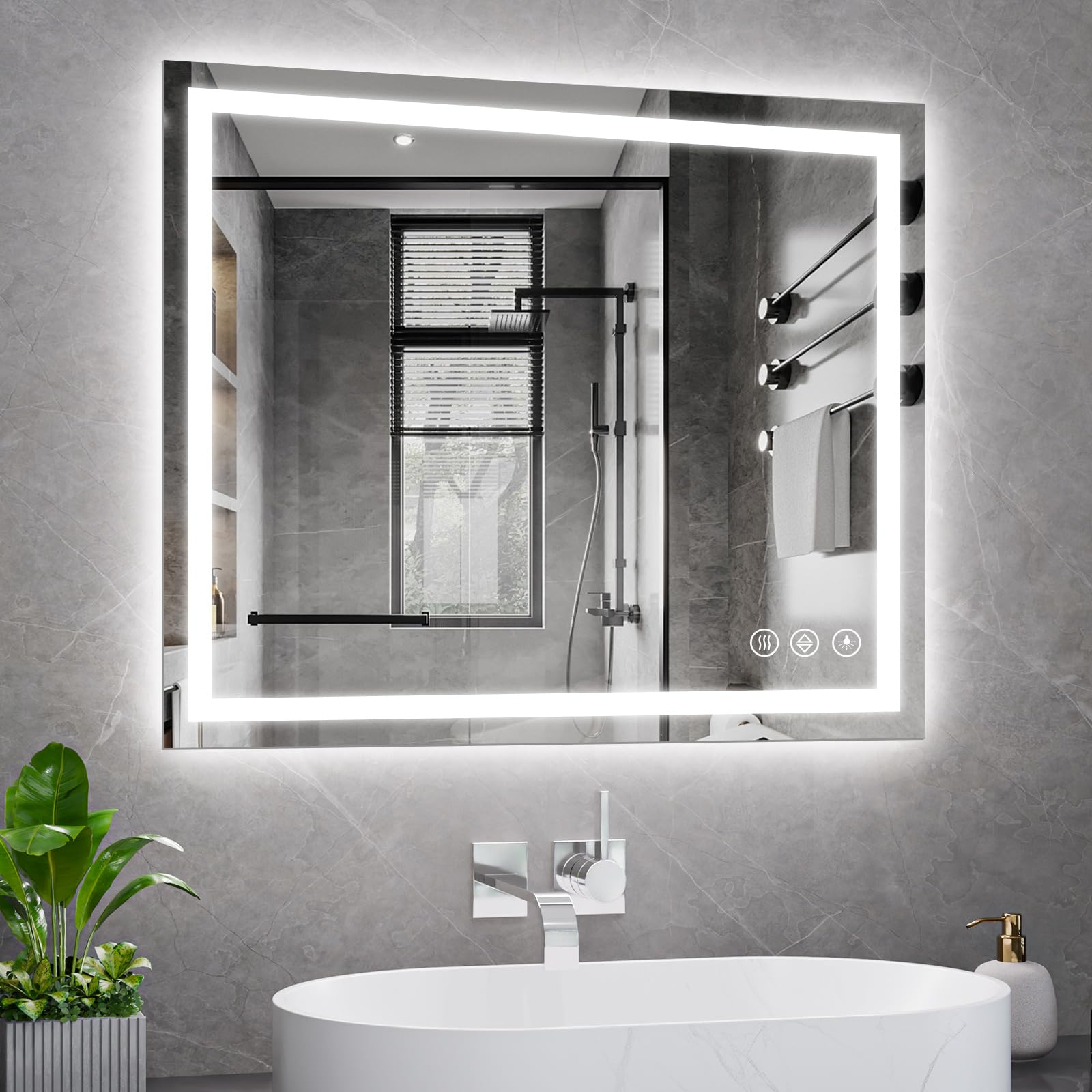 Customized Rectangle Bathroom Mirror with Touch Screen for Hotels