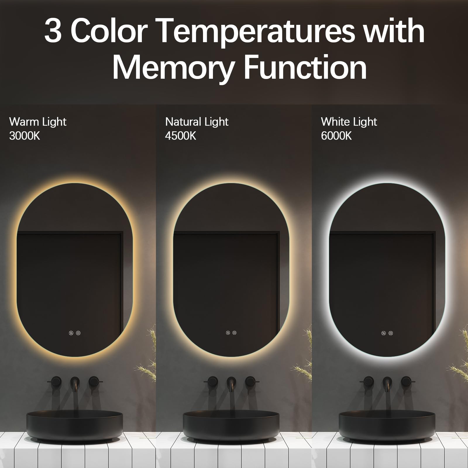 Wholesale Oval Bathroom Vanity Mirror with Memory Function for Villa Hotel 