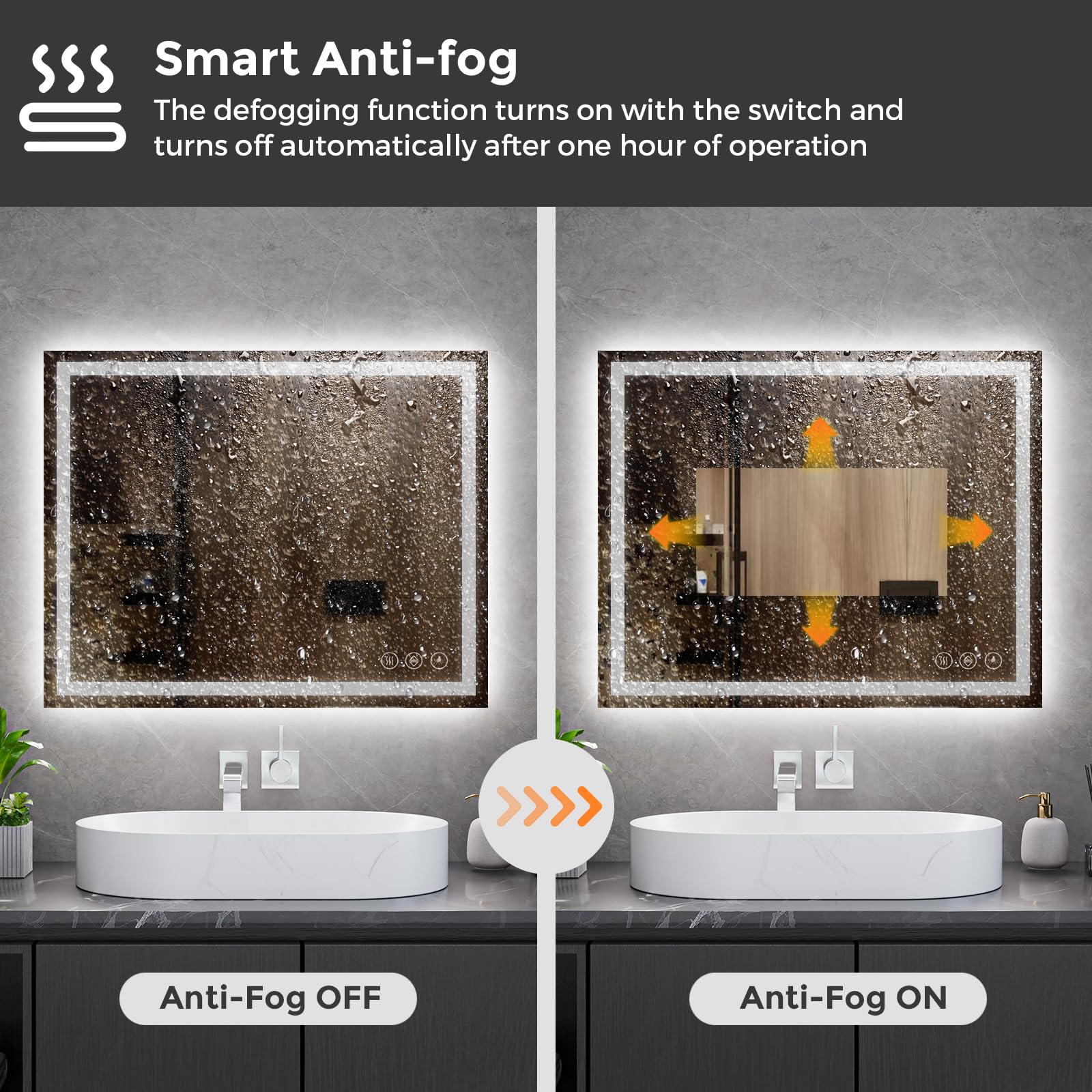 Customized Rectangle Bathroom Mirror with Touch Screen for Hotels