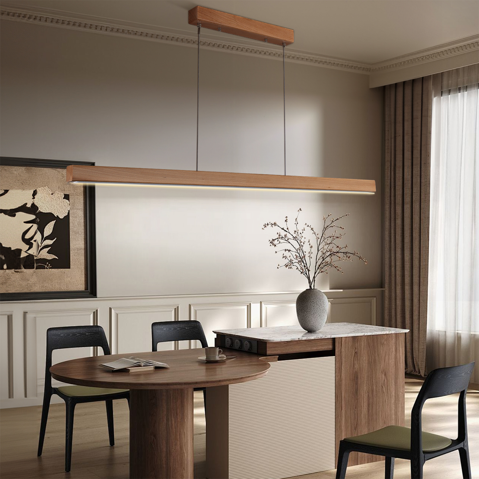 Real Wood Hanging Lamp with Adjustable Color Temperature for Coffee Bar