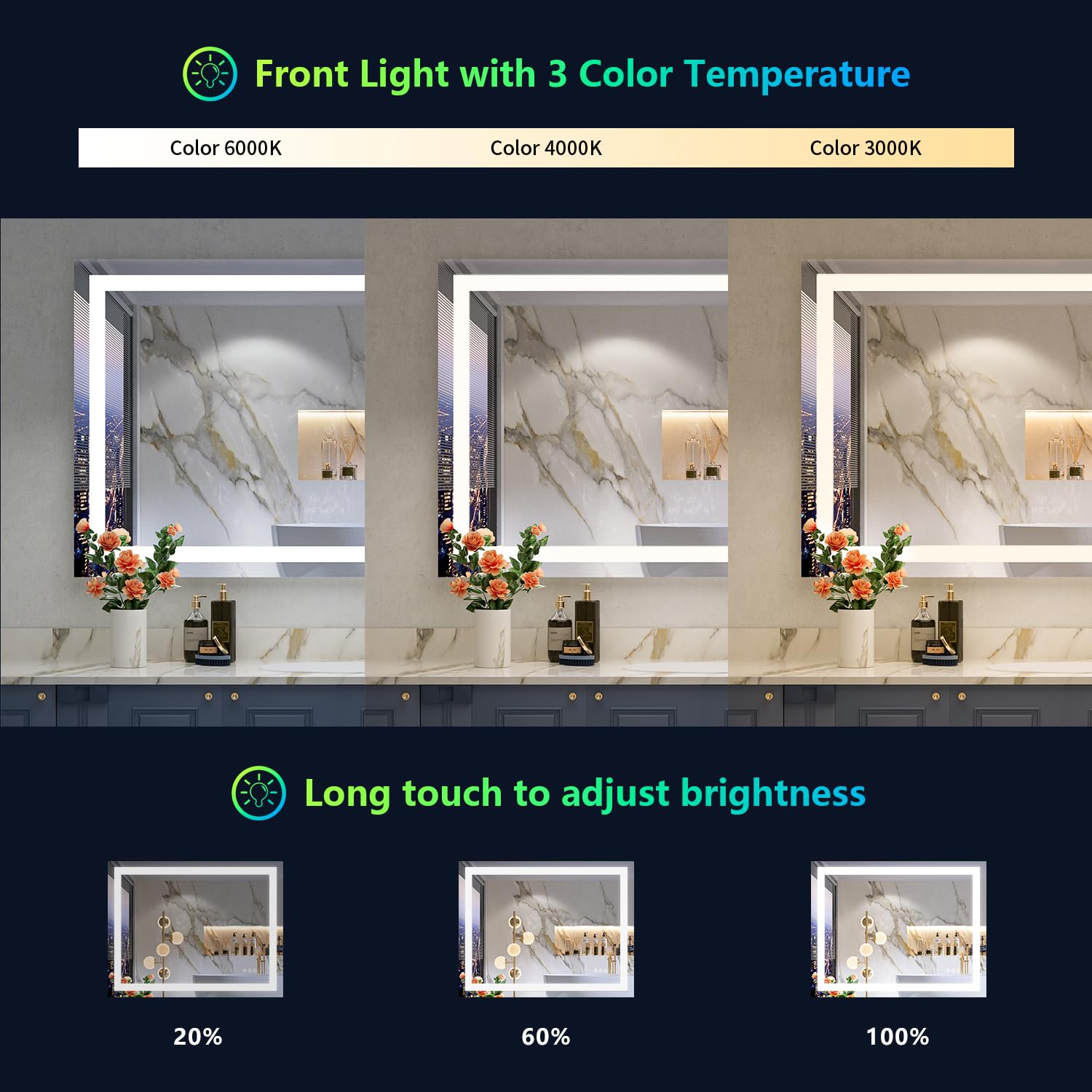 RGB LED Bathroom Vanity Mirror for Dressing Table