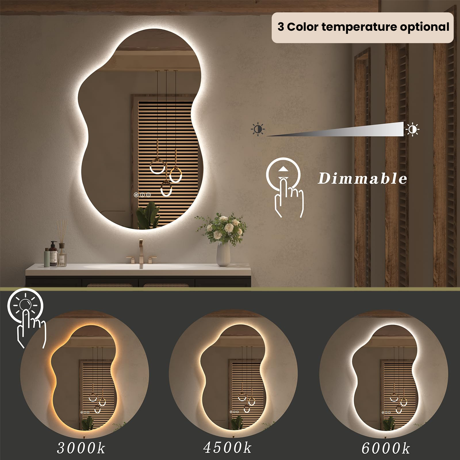 Cutom Irregular Cloud Shape LED Lighted Vanity Mirror for Makeup