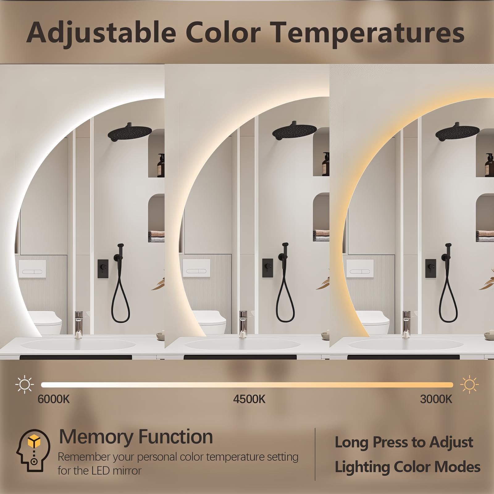 Half Circle Wall Mounted Restaurant Bathroom Mirror for Home Decoration