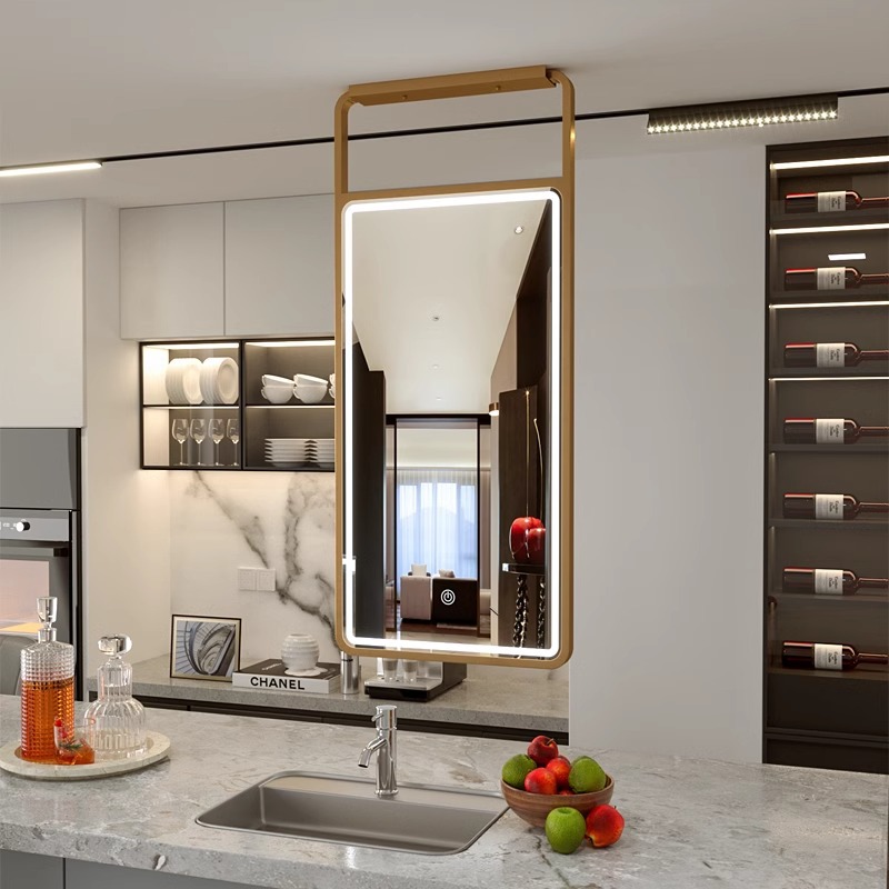 Custom Ceiling-Mounted Square LED Bathroom Mirror for Hotel Projects