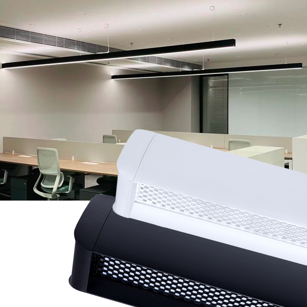 Dimmable Linear Suspended Ceiling Light with Dual-sided Lighitng for Classroom