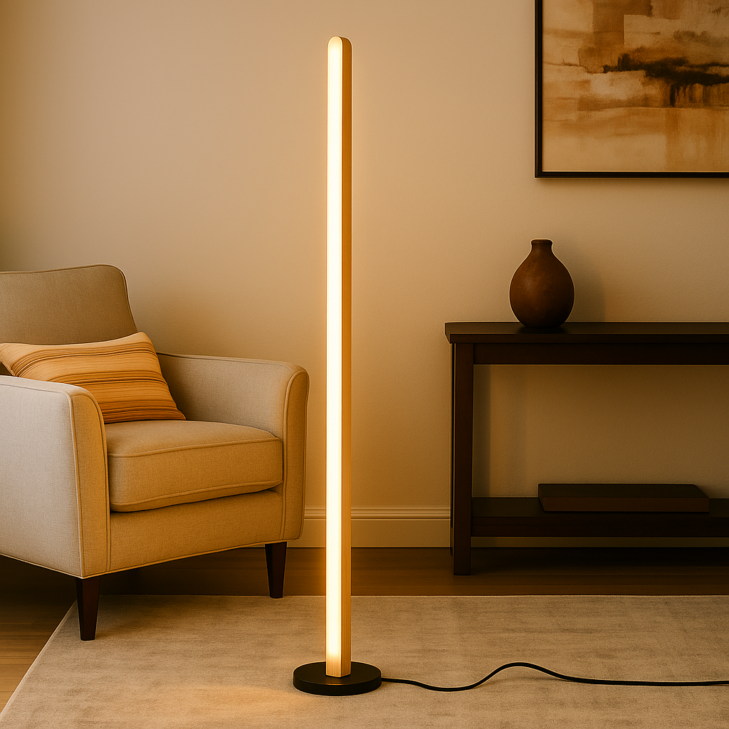 Minimalist Natural Wood Corner LED Floor Lamp with Remote