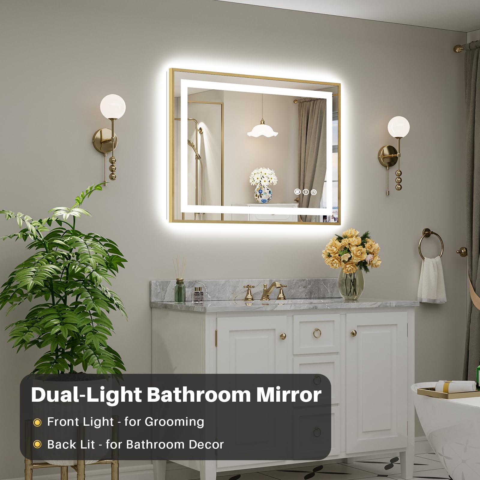 Large Gold Rectangle LED Vanity Mirror for Salon