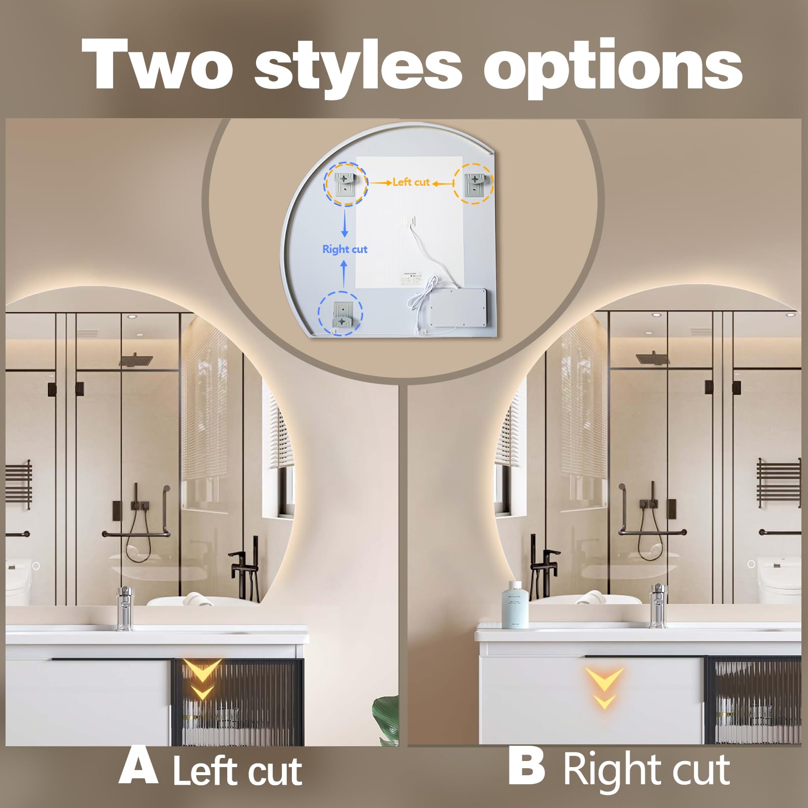 Half Circle Wall Mounted Restaurant Bathroom Mirror for Home Decoration