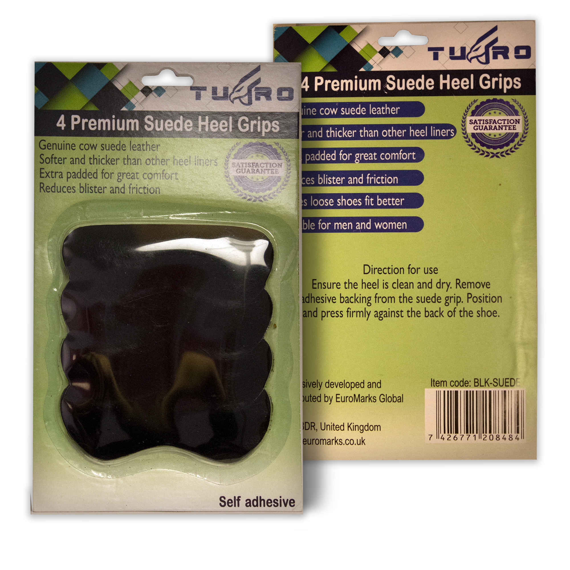2 Pair Suede Heel Grip Black