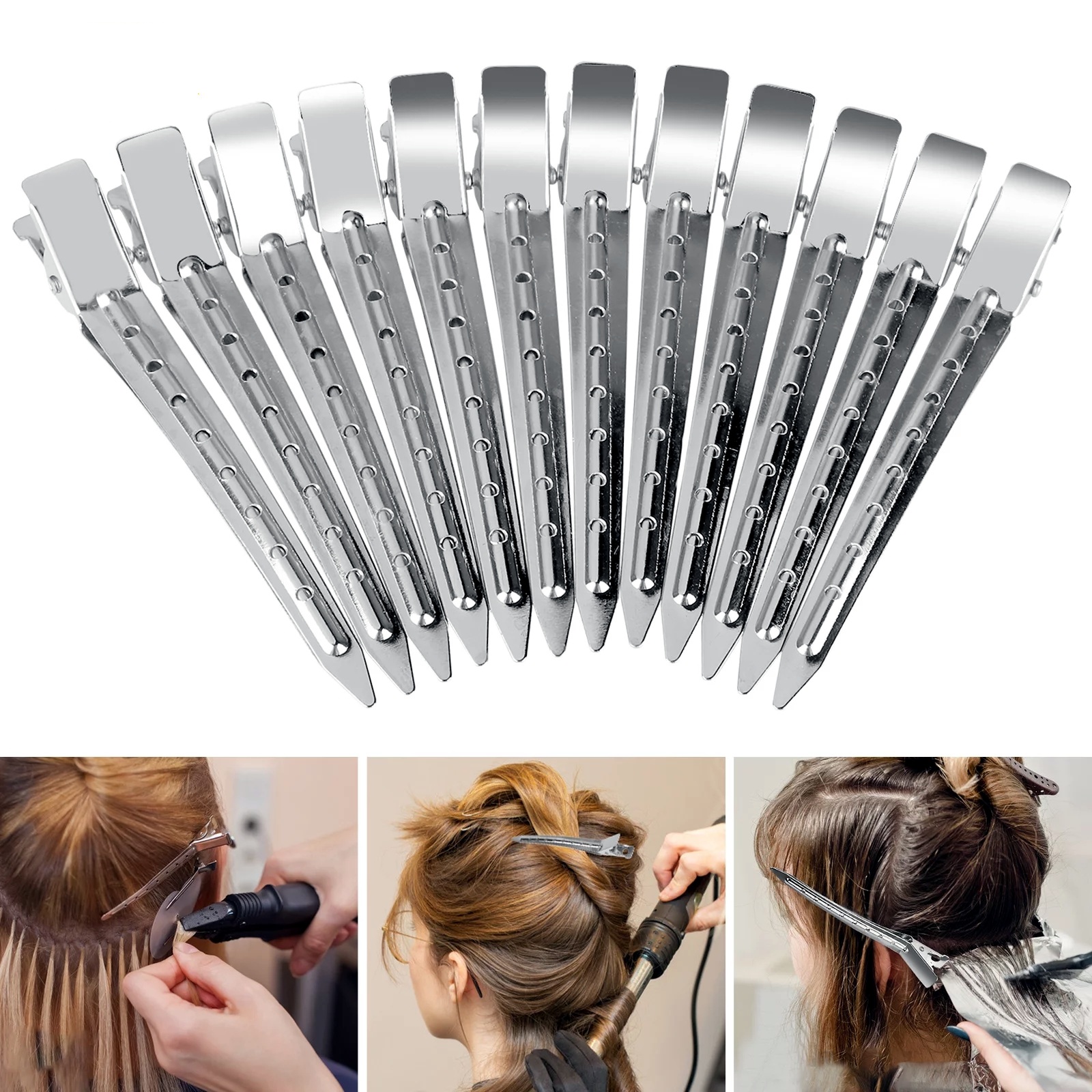 12 Hair Sectioning Clips Silver
