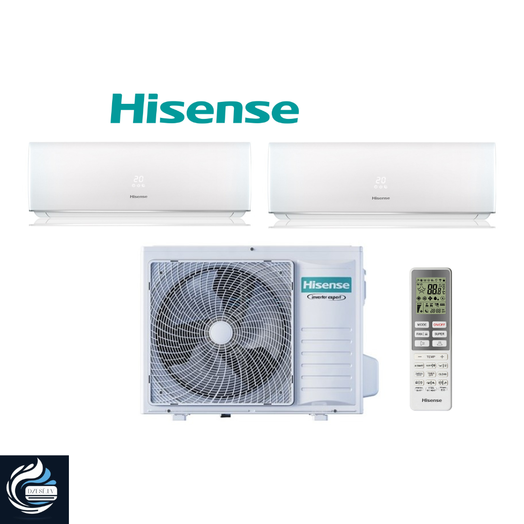 Hisense multisplit New Comfort sērijas gaiss / gaiss siltumsūknis ar kondicioniera funkciju,  2 iekšējo iekārtu komplekts  DJ20YD00G x2  / 2AMW42U4RGC x1 (2x2.1kW), paredzēts 2x25m2      