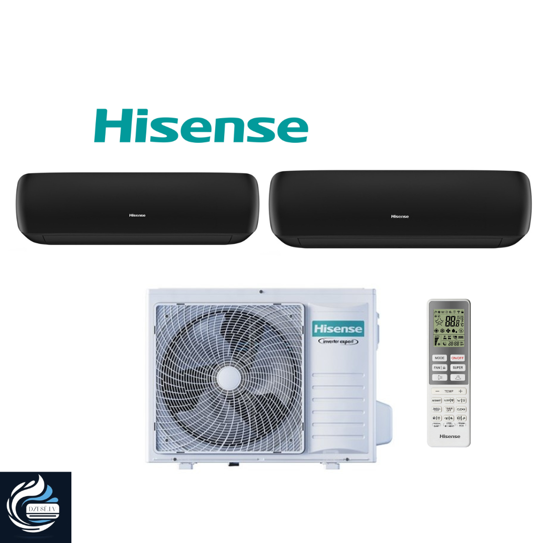 Hisense multisplit Mini apple pie black sērijas gaiss / gaiss siltumsūknis ar kondicioniera funkciju,  2 iekšējo iekārtu komplekts  TG35VE0EG x2  / 3AMW62U4RJC x1 (2x3.5)kW, paredzēts 2x40m2   			