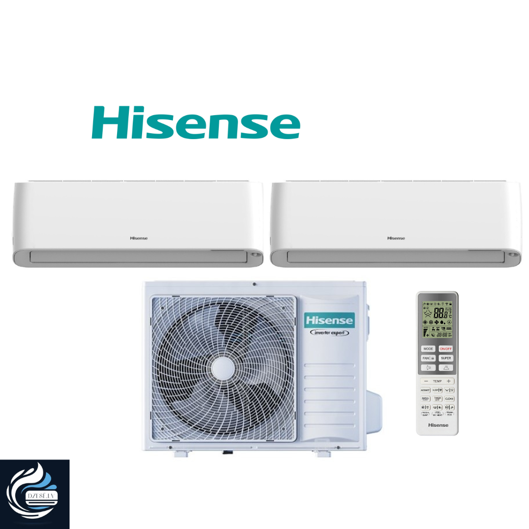 Hisense multisplit Energy Pro+ sērijas gaiss / gaiss siltumsūknis ar kondicioniera funkciju,  2 iekšējo iekārtu komplekts  QG35XV0EG x2  / 3AMW62U4RJC x1 (2x3.5)kW, paredzēts 2x40m2   			
